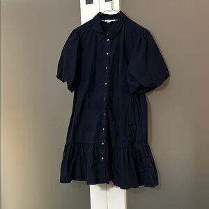 Free Assembly Navy Dress with Balloon Sleeves and Ruffle Hem
